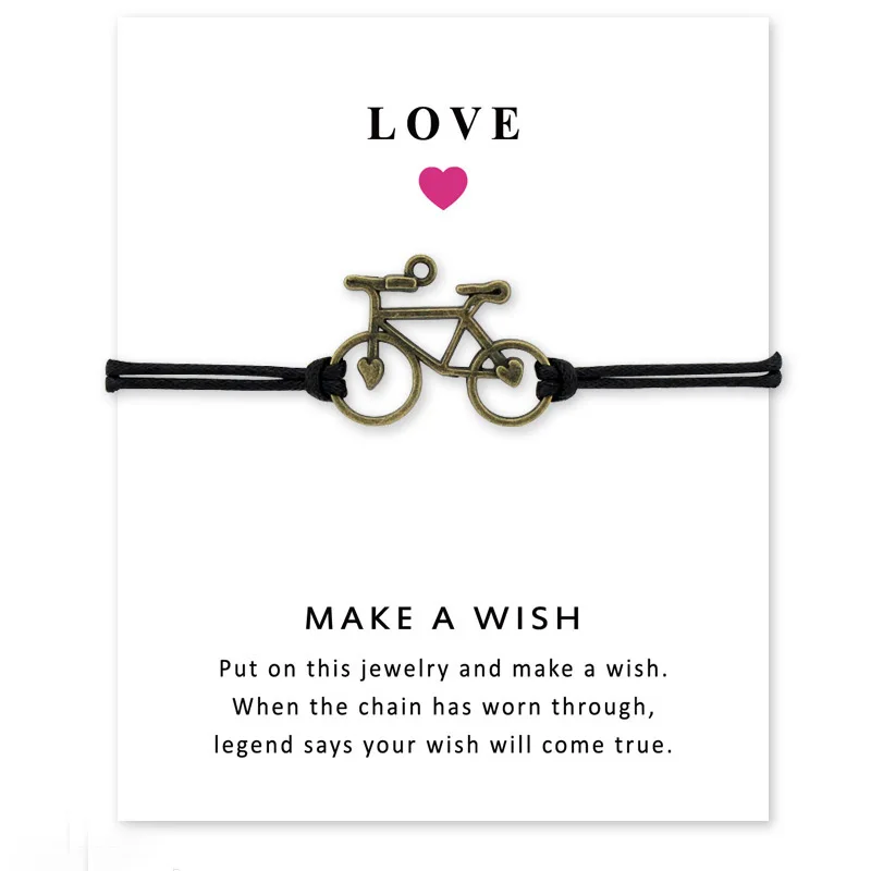 

Charm Couple Friendship Bracelet Cute Bike Heart Rope Bracelets Make A Wish Card Fashion Adjustable Jewelry