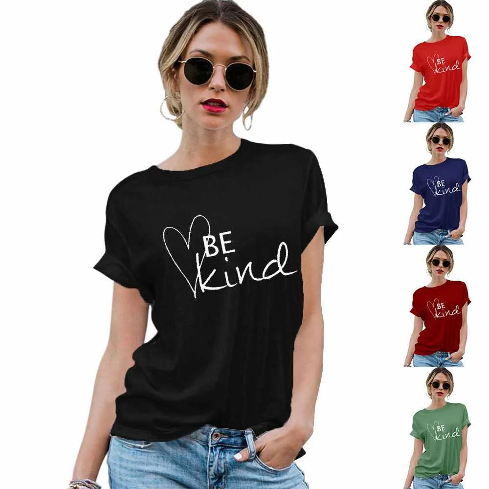 

Selling Blouses Love Be Kind Letter Print Round Neck Short Sleeve T-shirt, Picture color