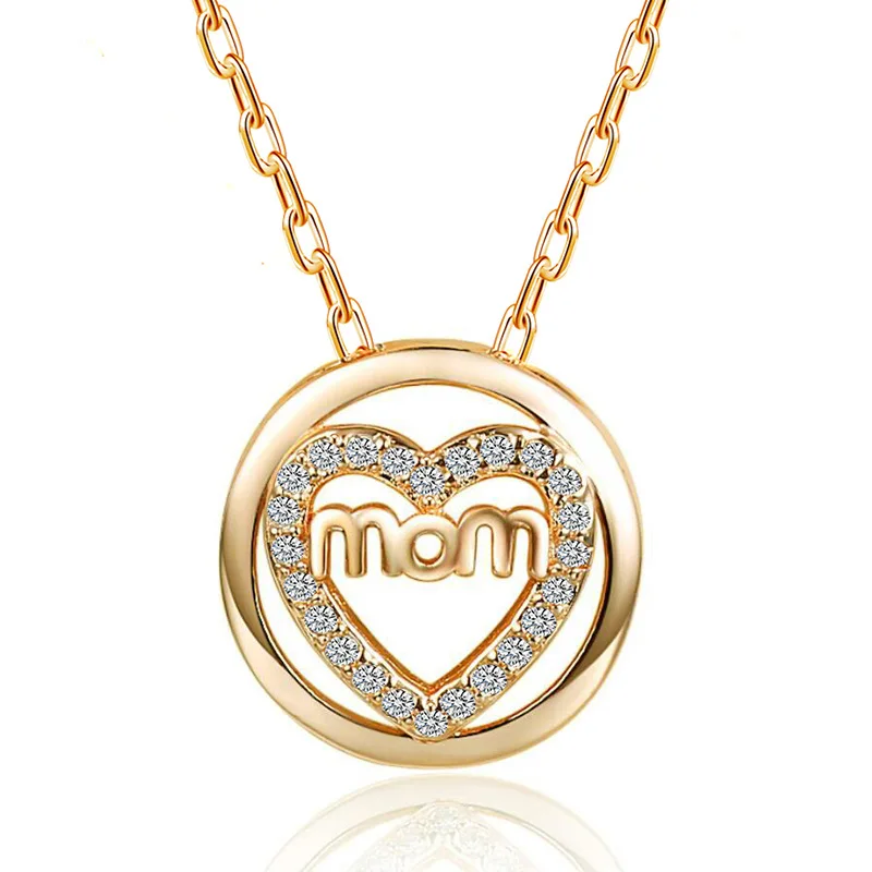 

2020 New Arrivals Gold Chains Round Heart Necklace Crystal Rhinestone MOM Heart Choker Necklace for Mother's Day, Picture