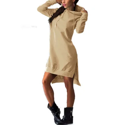 

2021 Autumn and winter women's sexy irregular dress fashion long sleeve hooded women's sweater dress women clothing