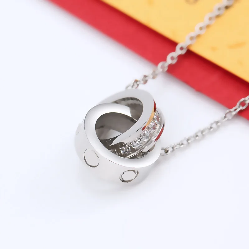 

Jessy 2021 Personalized Hot-Sell Jewelry Necklace Stainless Steel Double Rings Necklace for Woman And Man, As shown