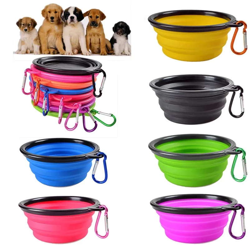 

Travel Portable Silicone Small Puppy Dog Cat Food Water Bowl Pet Feeder Dishes, As picture or custom color