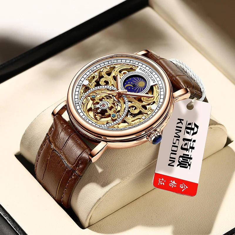 

Luxury Retro Carved Business Watches For Mens Genuine Leather Wristbands Automatic Watch Reloj Swiss ETA Man Mechanical Watches, 4 colors