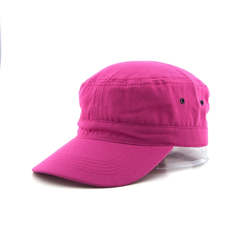 
Custom new style women 100% Cotton flat top army hat cadet caps 