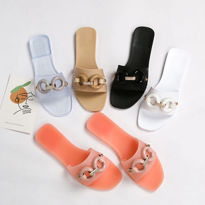 

Jelly Shoes Causal Ladies Transparent Flat Shoes Slippers Rubber Slide Crystal Sandals For Women, 5 colors