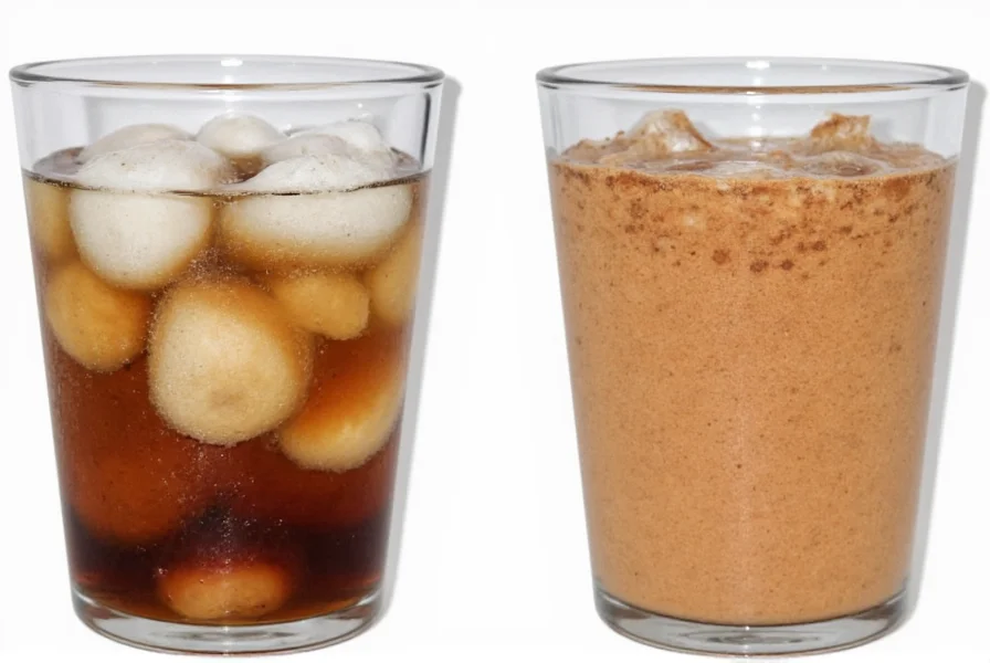 Side-by-side comparison of Mentos dropped in soda versus Mentos mixed with cinnamon powder showing no reaction in the cinnamon sample