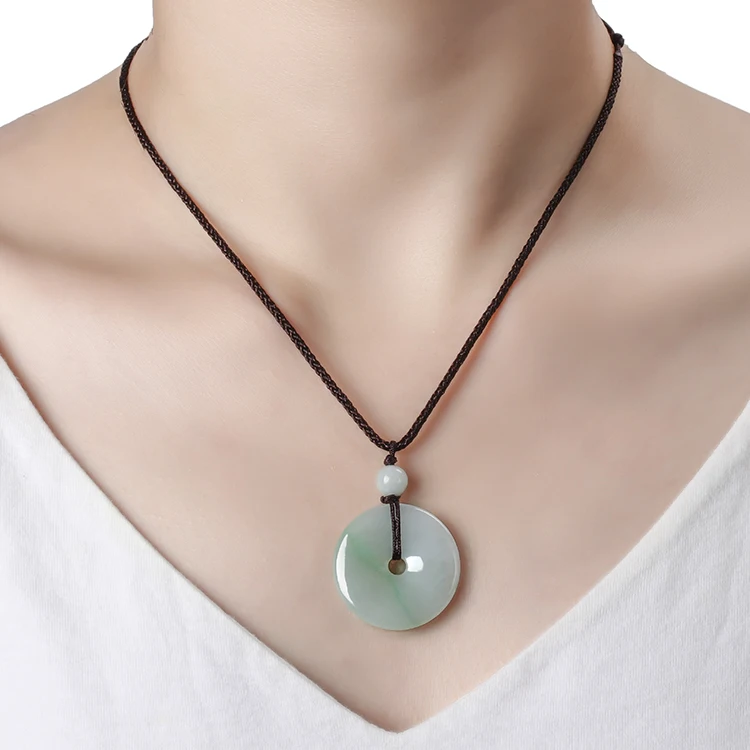 

Traditional Jade Peace Carve Round Jade Pendant Lucky Rope Beaded Necklace For Men Women Children