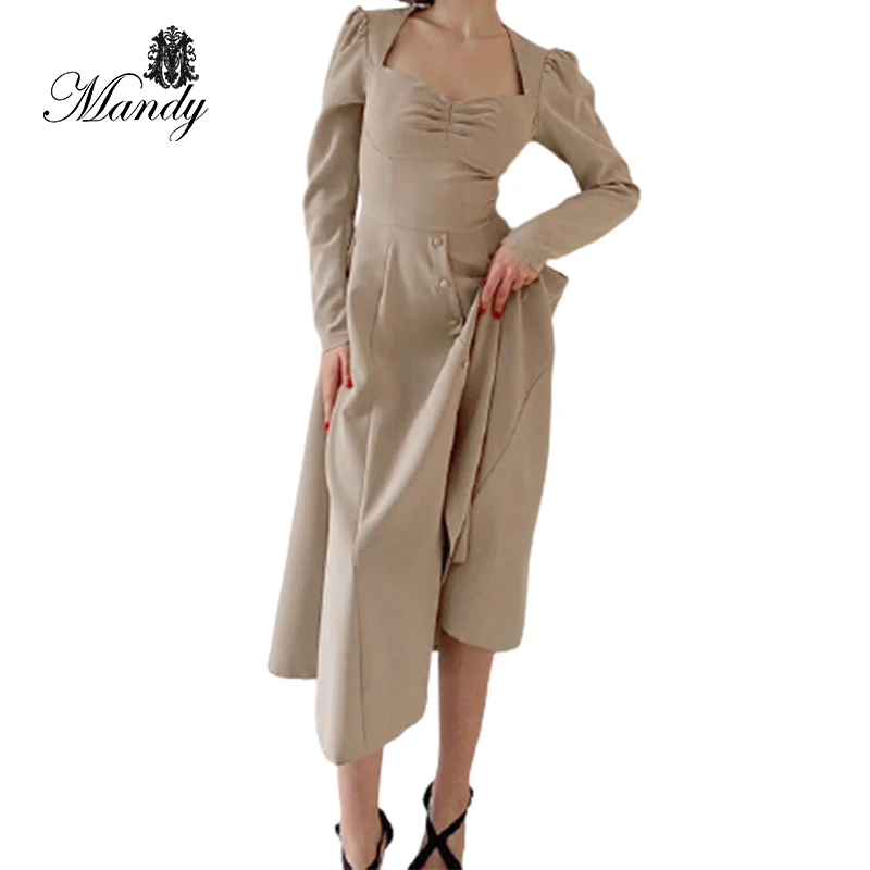 

new arrivals 2021 puff sleeve long sleeve maxi vintage dresses women