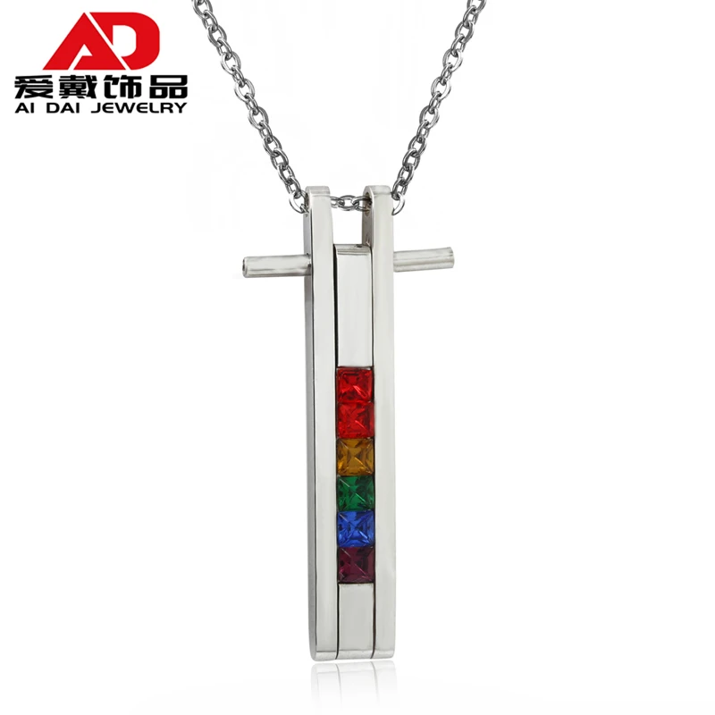 

Rainbow Bridge Six-Color Titanium Steel Female Necklace Pendant Jewelry Cross Male Pendant, Red