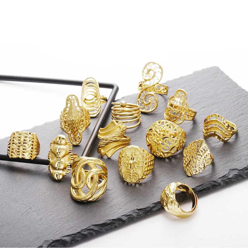 

Ethlyn Wholesale Unisex Adjustable Size Arab Gold Color Big Wide Men Women Ring African Party Ring Jewelry Gifts R99