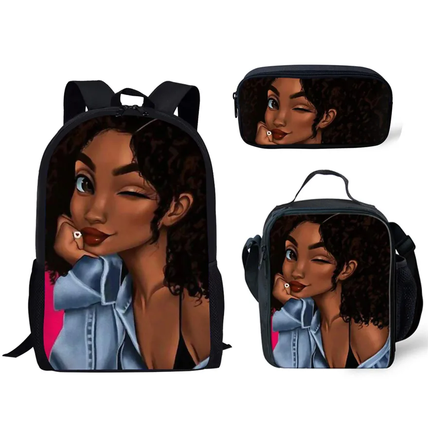 

3pcs/set School Bags Kids Black Art African Girl Printing School Bagpack Children Book Bags Satchel African Backpack backpag