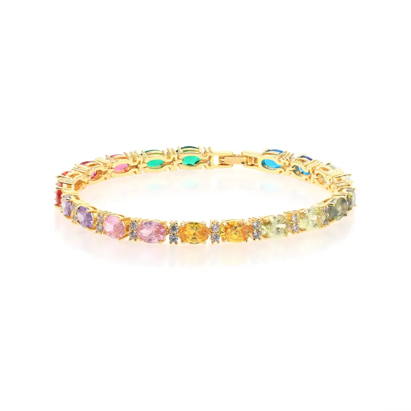 

large oval shape gemstone rainbow color gold plated bracelet, Golden