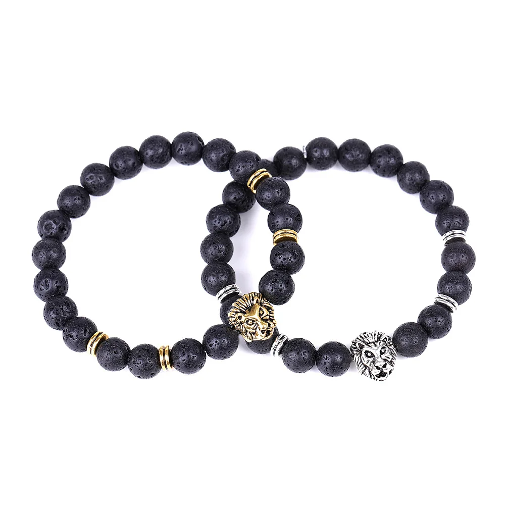 

Lion 's Head Bead Bracelet For Men Black Charka Lava Marble Bracelets Hiphop DIY Jewelry, Mix