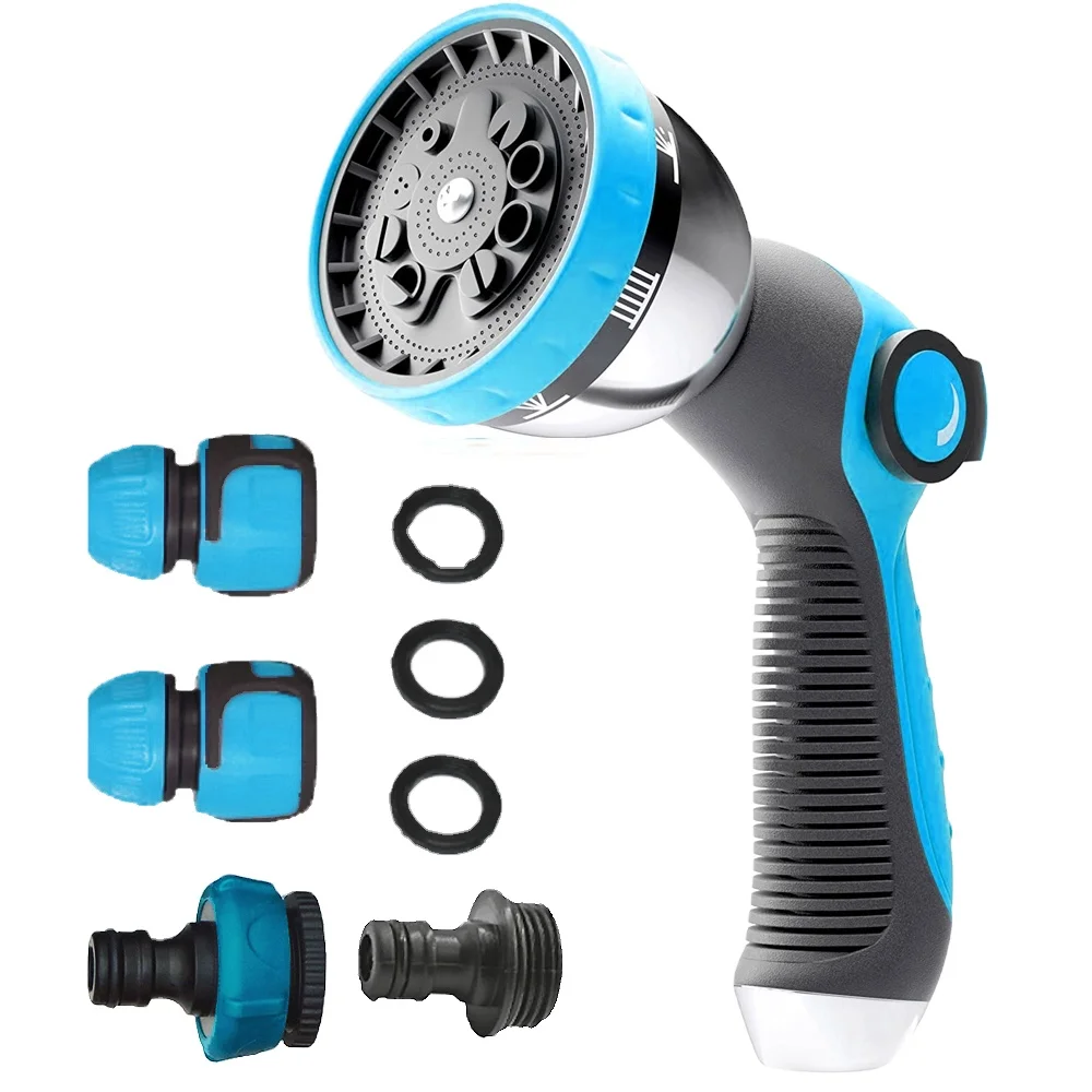 

Factory Direct Sale Metal Garden Hose Nozzle Water Gun 10 Function Garden Water Spray Nozzle With Garden Quick Connector, Custom color