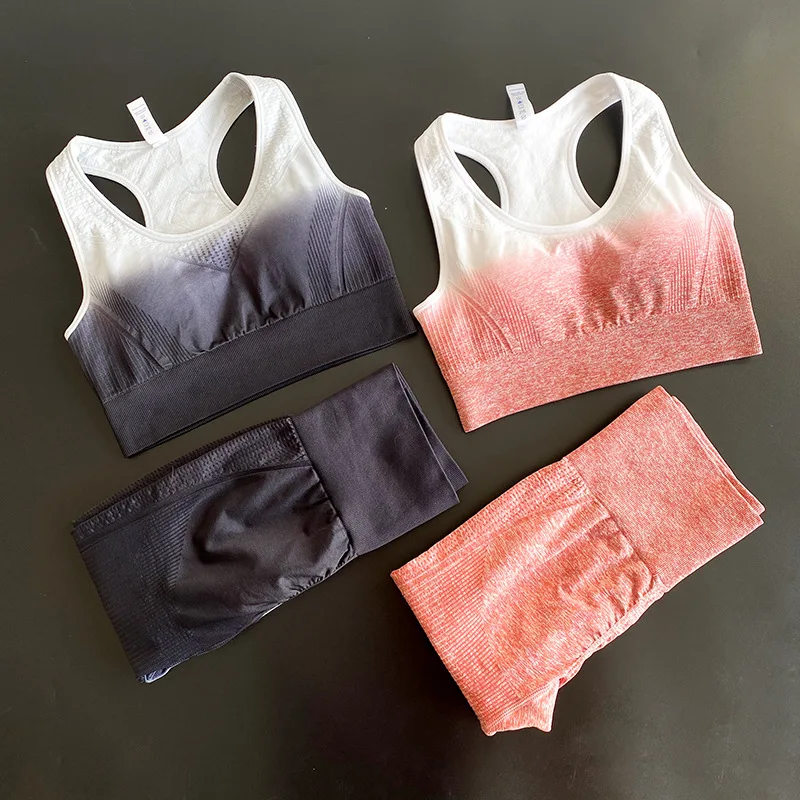 

Women Compression Ombre Scrunch Butt Seamless Leggings and Bra Set