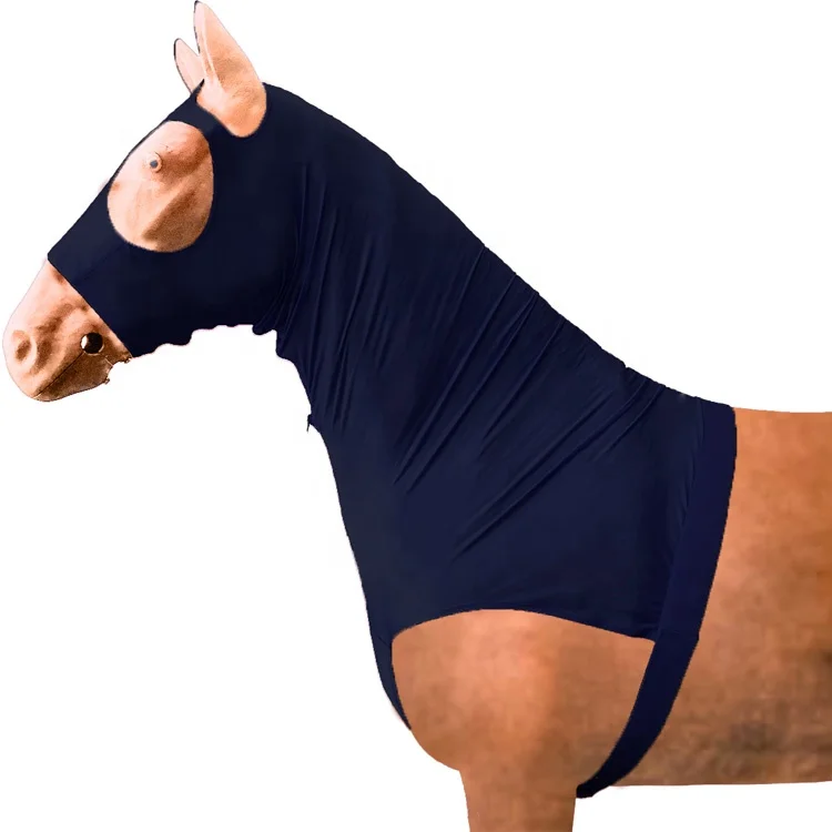 

Navy stretch horse hoods horse lycra hood with zip