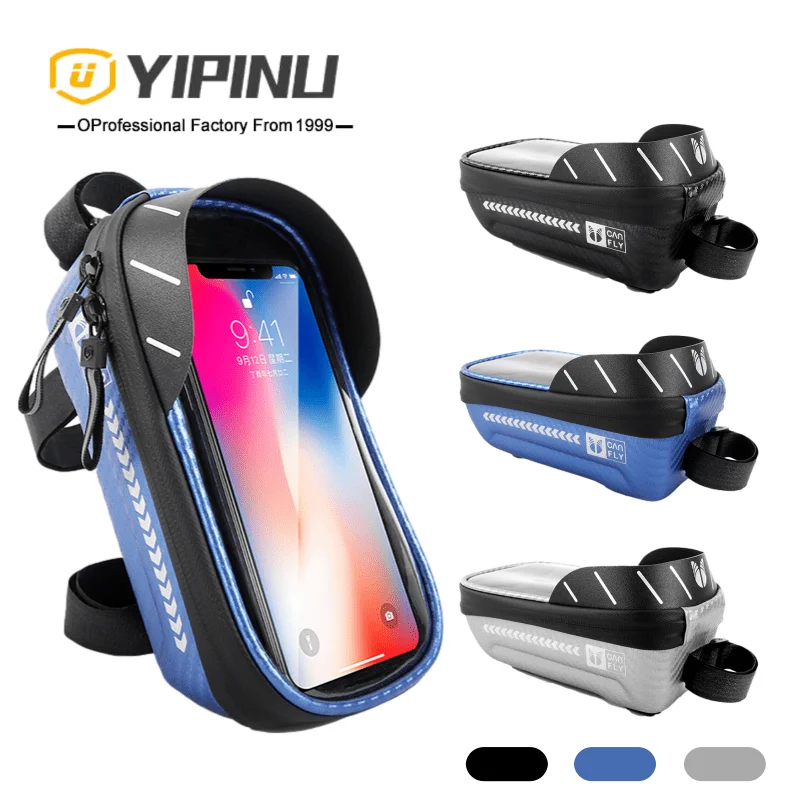 

YIPINU 7.2 Inch TPU Touch Screen Bicycle Handlebar Phone Bag Cycling Frame Pouch Bag, Black