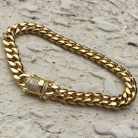 

14k gold bracelet stainless steel hip hop mens gold Cuban link bracelet trending products 2017