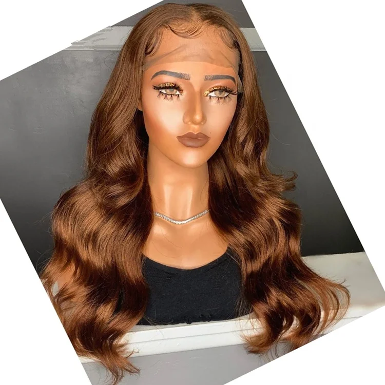 

Black Women Body Wave #4 Brown Color Pre Plucked Peruvian Virgin Cuticle Aligned Hair 13*6 Lace Frontal Wigs