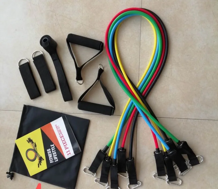 

Wholesale sporting tube gym exercise set yoga fitness tpe 11 pcs resistance bands
