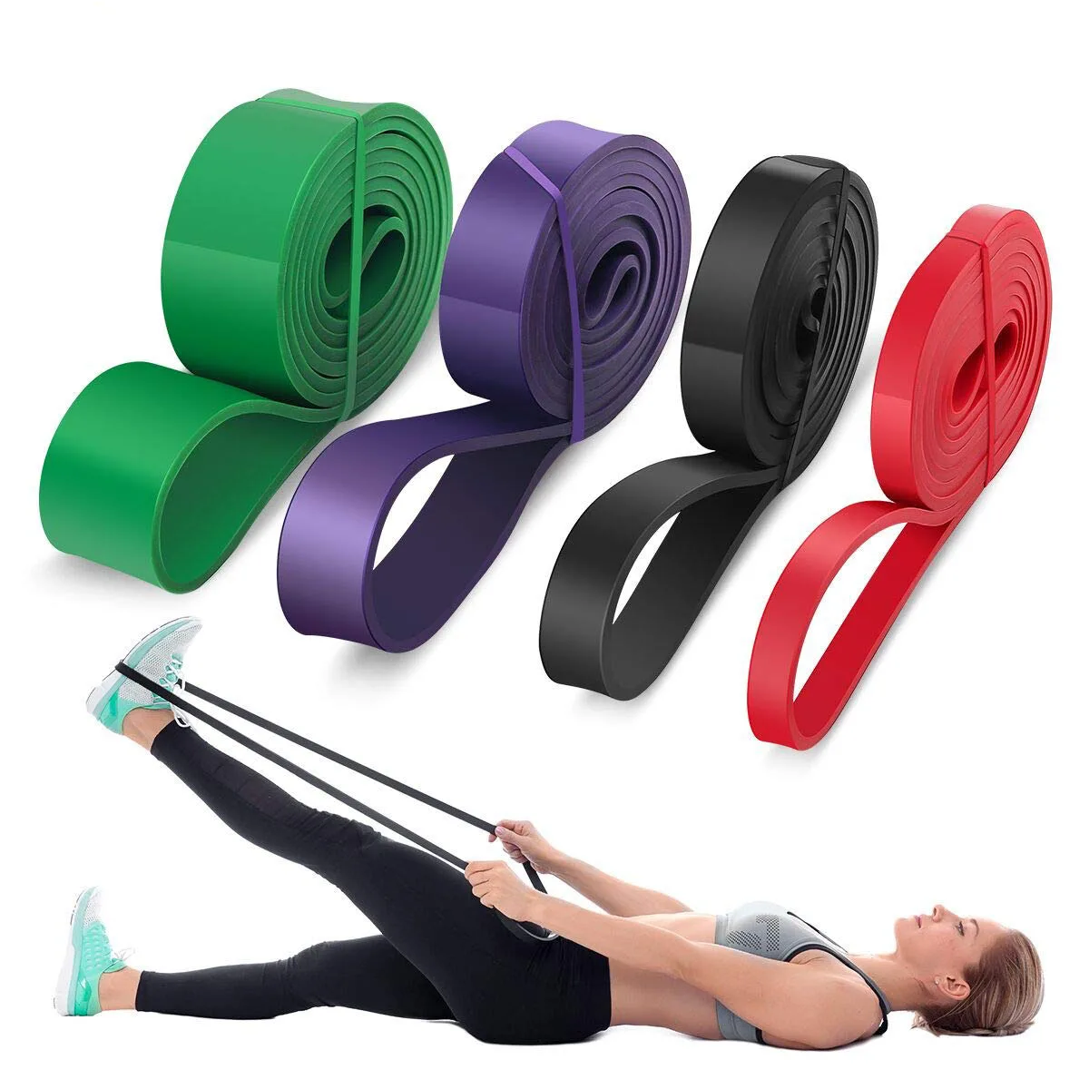 

2080mm Latex Exercise Elastic Band Workout Ruber Loop Strength Pilates Fitness Equipment Training Expander Long Resistance Bands, Yellow red black purple green blue