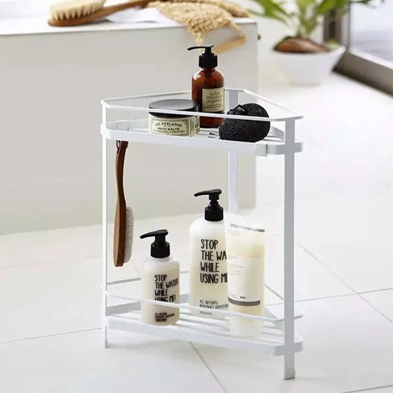 

Factory Direct supply bathroom iron storage rack Multi-purpose two-layer tripod punch-free organize and storage storage rack