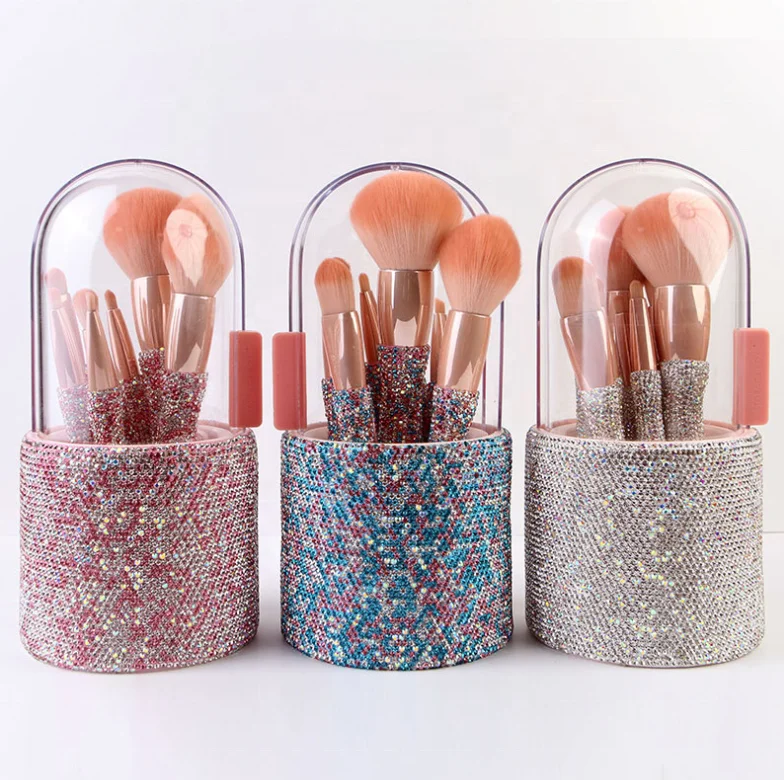 

Top Quality Handmade Rhinestone Makeup Brush Set 8pcs Beautiful Glitter Diamond Cosmetic Brush Storage Bucket Beauty Makeup Gift