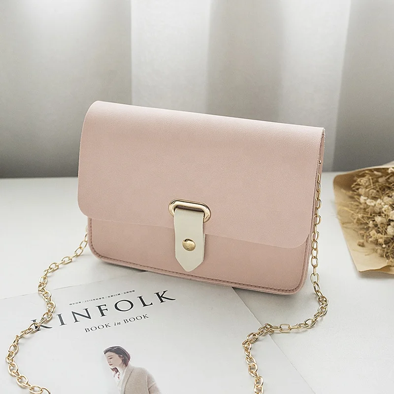 

Simple fashion small square PU leather women shoulder bag with chain, Red,black,blue,gray,pink