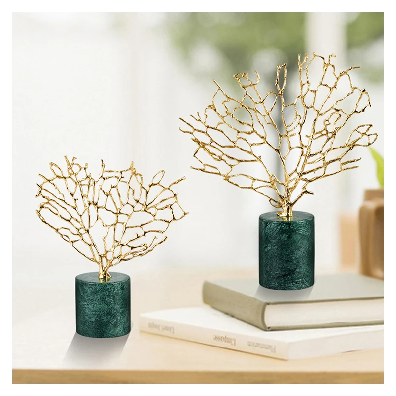 

DIY Creative brass tree with green marble base home desktop decorations home Marble table decorative