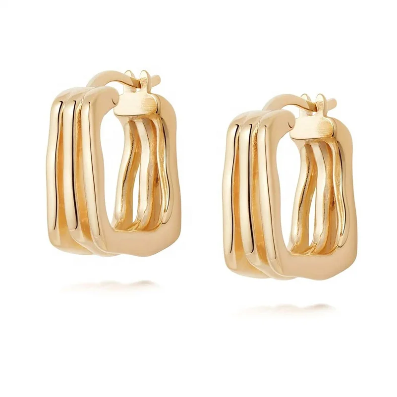 

Luna 925 sterling silver luxurious chunky triple rectangluar hoop for girls