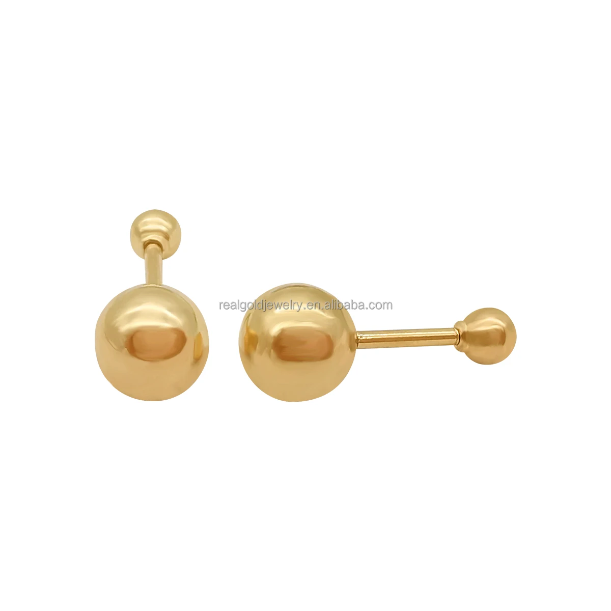 

Luxury Gold Ball Earring Genuine Pure 14K Real Gold Spot Studs Double Sides Ball Earring Threaded Ball Back Gold Find Jewelry