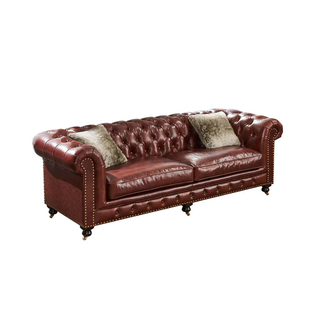 
Italian Leather Sofa Set Living Room Furniture 3 Seater Luxury Wooden Sofa Set Chesterfield  (62419593932)