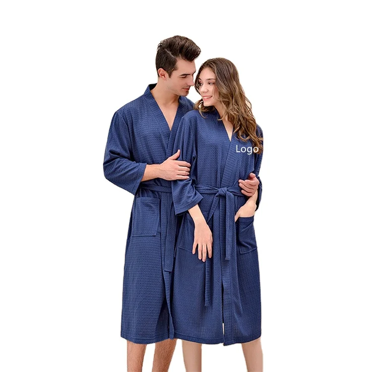 

LH Women Men Bath Robe Waffle Shower Sleepwear Nightgowns Robe Male Female Bathrobe Long Pajamas Hotel Bathrobes Lounge Wear, Picture shows
