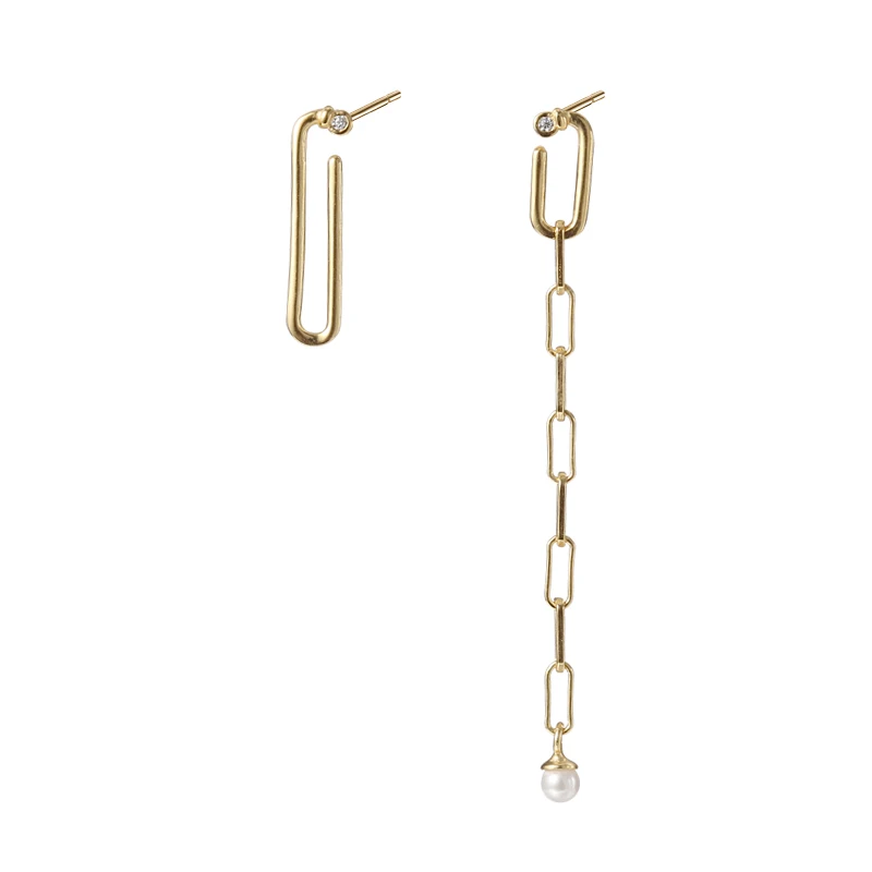 Asymmetry designer earrings fashion 925 silver 18k gold Chain cuban Link Earrings Stud for Women