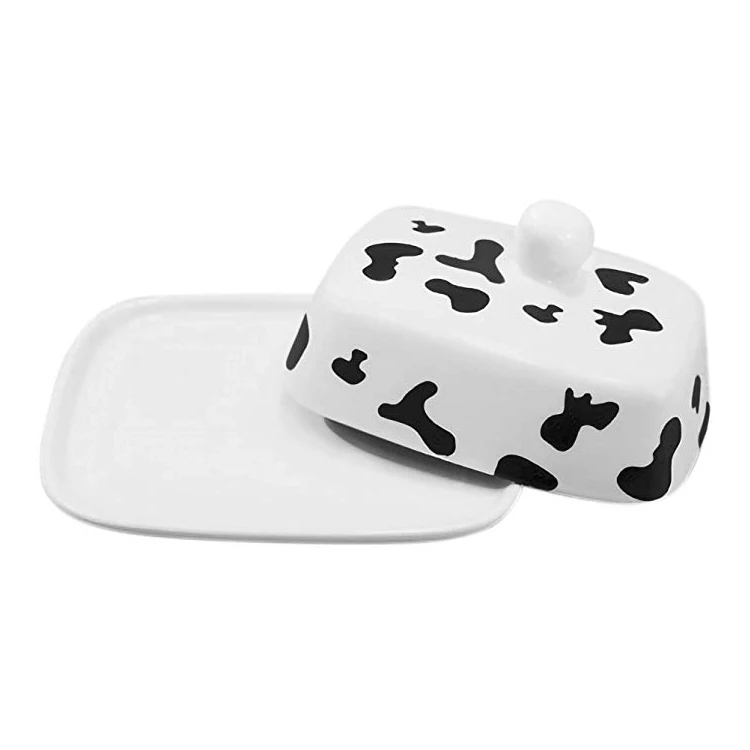 
custom logo color glazed porcelain ceramic butter keeper with lid 