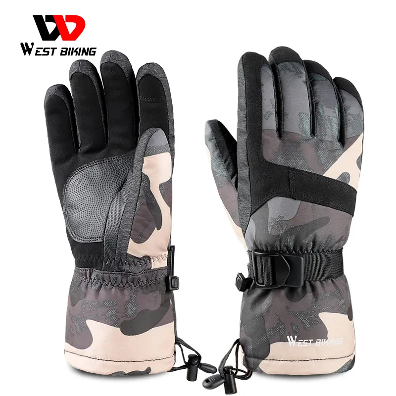 

WEST BIKING Sports Safty Full Finger Bike Hand Gloves Racing Touchscreen Bicycle Waterproof Warm skiing Winter Cycling Gloves