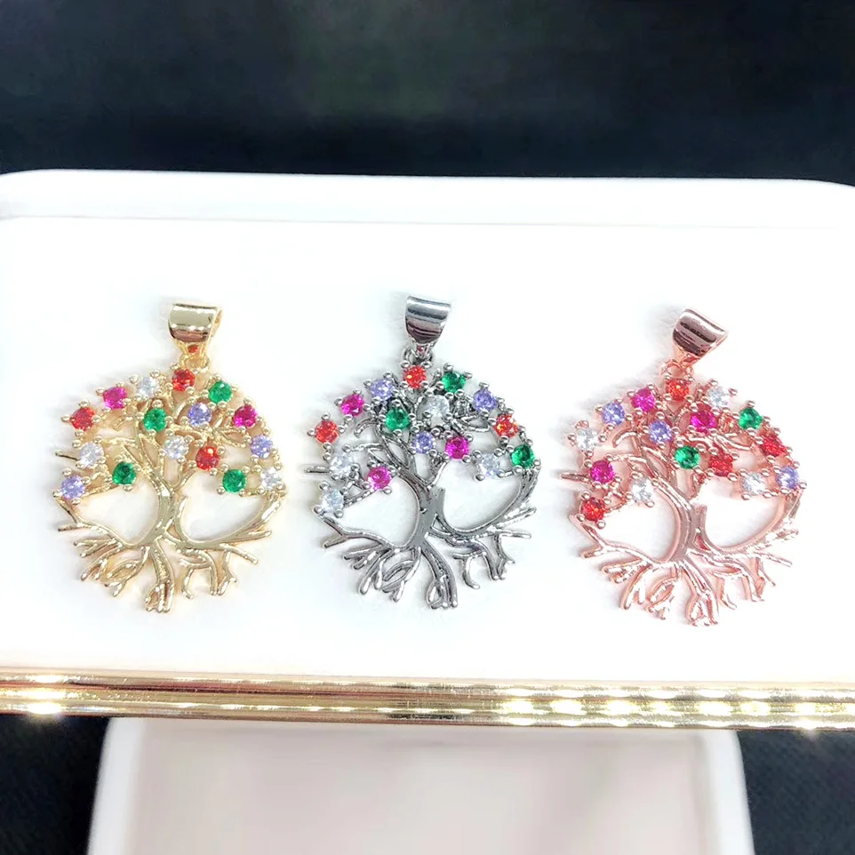 

Wholesale Personality Rainbow Zircon Tree Of Life Necklace Pendant