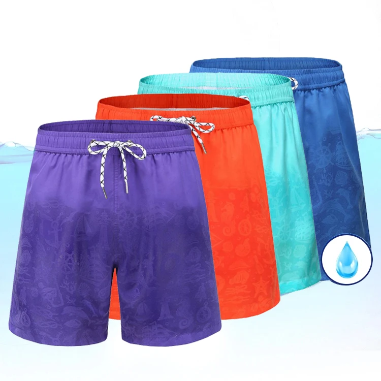 

wholesale quick dry mens water reactive magic print swim shorts trunks beach wear, Picture