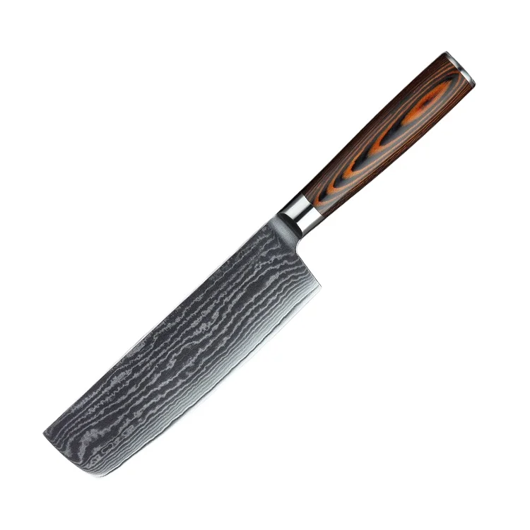 

7 inch Hot Sale Damascus Knife With Pakka Wood Handle VG10 67 Layers Damascus Kitchen Nakiri Knife