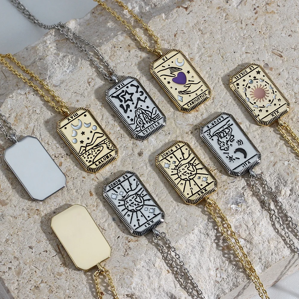 

2021 Unique Silver & Gold Tarot Necklaces Colorful Enamel Moon Heart Necklace for Girls, 16k gold