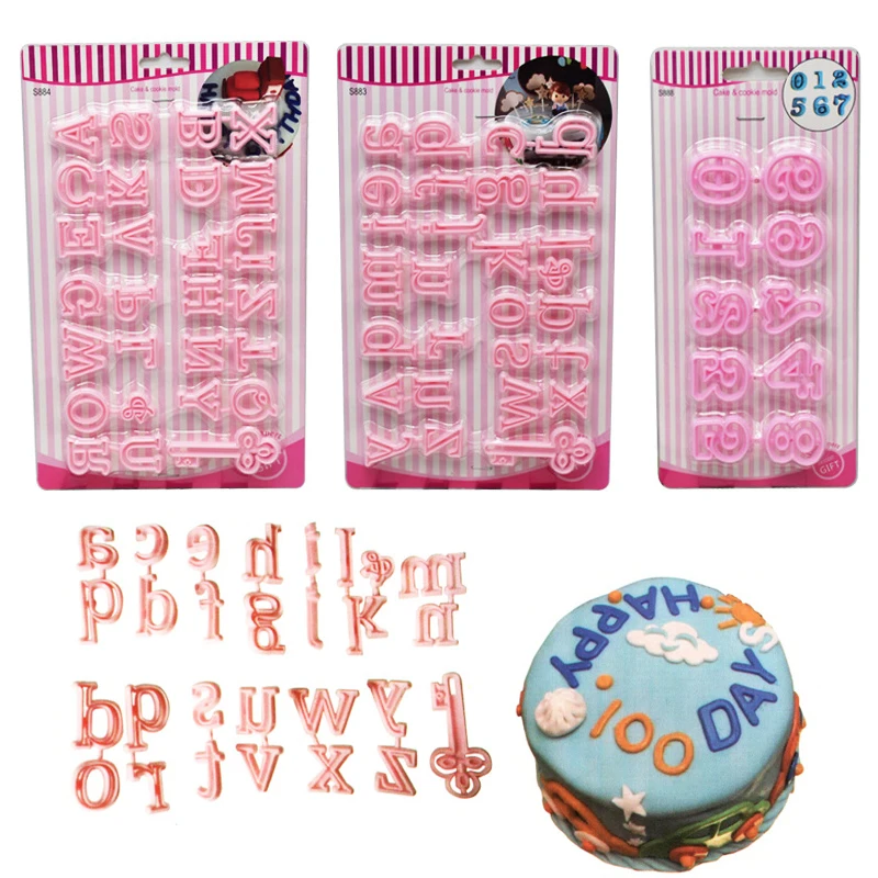 

Plastic Alphabet Cake Molds Figure Plastic Letter Fondant Mold Cookie Cutter Number Cake Mould Baking Decorating Tools, Pink