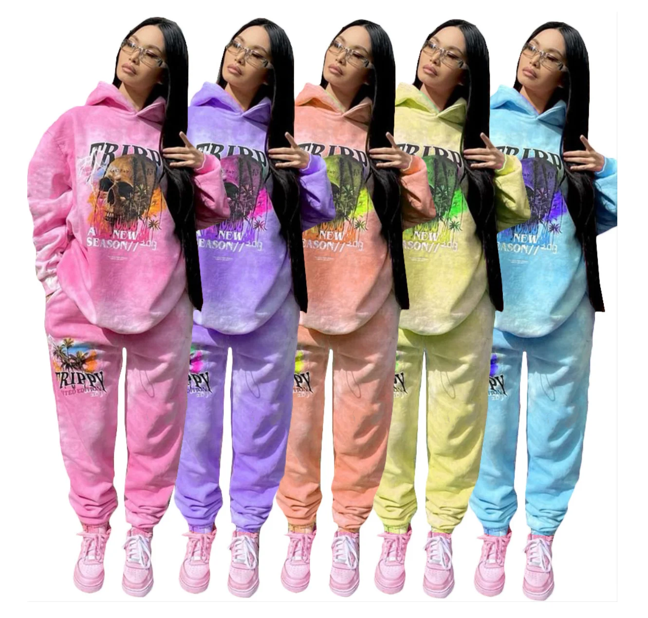 

2021 Winter Fall Fashion Halloween Costume Hooded Sweater And Pants Two Piece Women Sweatsuit Tracksuit Jogger Set