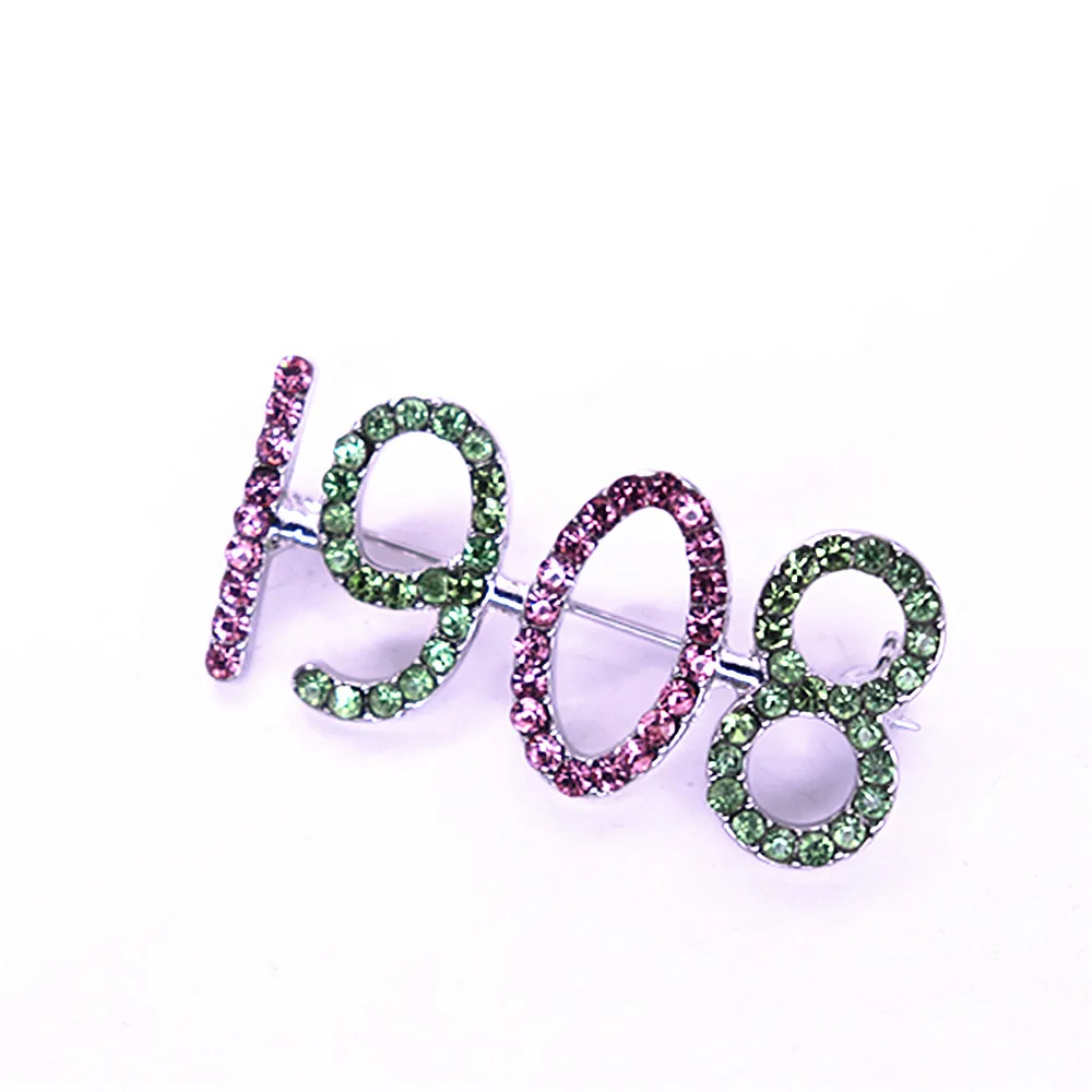

pink green crystal number figure jewelry pins greek letter 1908 year souvenir brooch