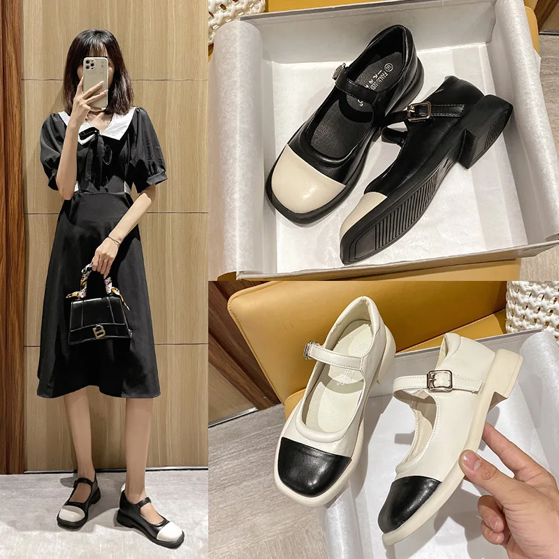 

2021 Wholesale Casual design Leather Shoes British College Style daily Thick-Soled Mary Jane Pumps For Women shoes, Black,white