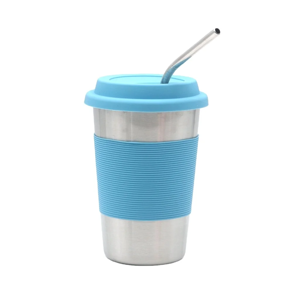 

Mikenda 230ml 350ml 500ml Logo custom stainless steel stackable cup reusable coffee cup with silicone lid