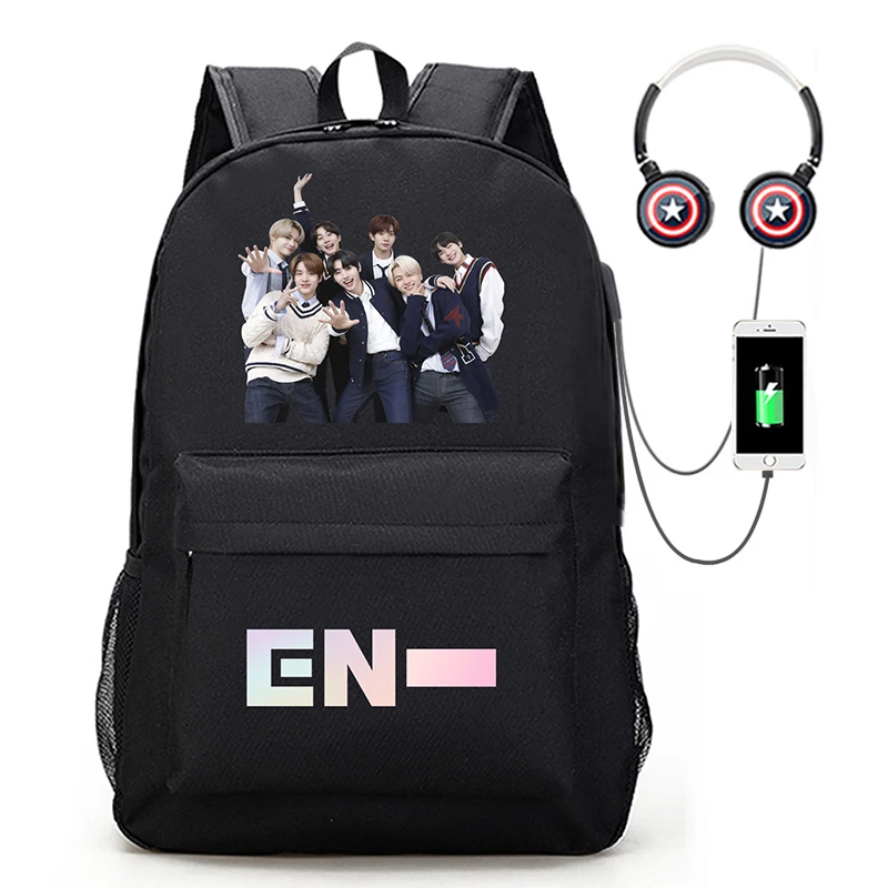 

K-pop NCT ENHYPEN GOT7 Thailand BRIGHT-WIN BillkinPP peripheral backpack USB charging school bag student school bag, Black