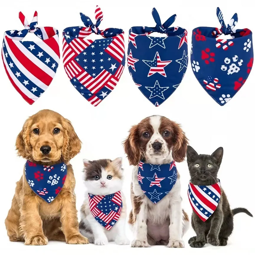 

Fanni Bulk Wholesale American Flag Dog Holiday Bandanas Custom 4th of July Dog Triangle Scarf for Small Medium Dogs Pets, Picture