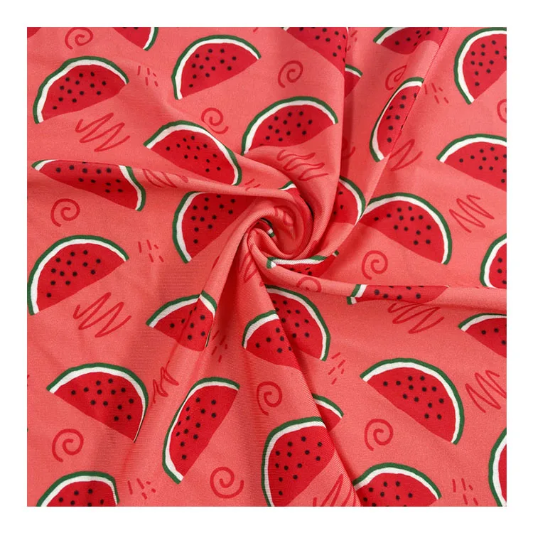 

High Stretch Custom Summer Fruit Print Weft Swim Fabrics Knitted Fabric For Swim Wear