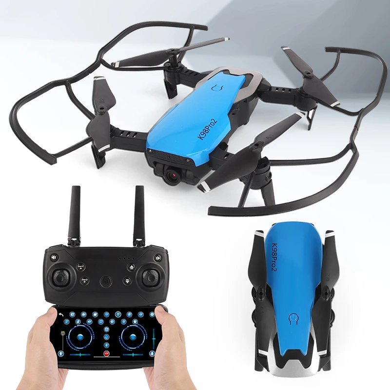 

K98 Pro2 4k Dual Hd Camera Led Mini Rc Drones Aircraft Radio Control Toys Rc Drone, Blue/white