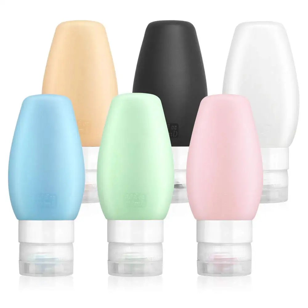 

wholesale Travel bottles for toiletries, non-spill silicone travel bottles for cosmetic shampoo and lotion soap, White blue and other color customized...